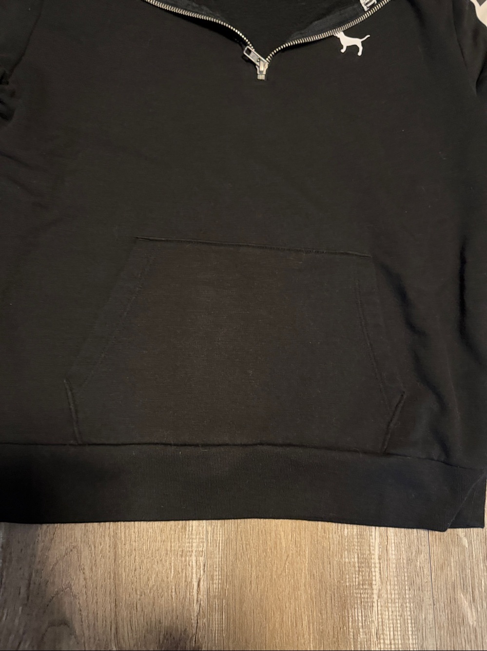 PINK Victoria's Secret Black Half-Zip Pullover with White Sleeve Panels - Picture 5 of 6